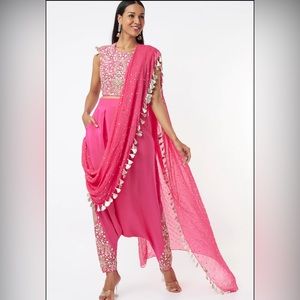 Payal Singhal Hot Pink Saree Dhoti outfit in size S